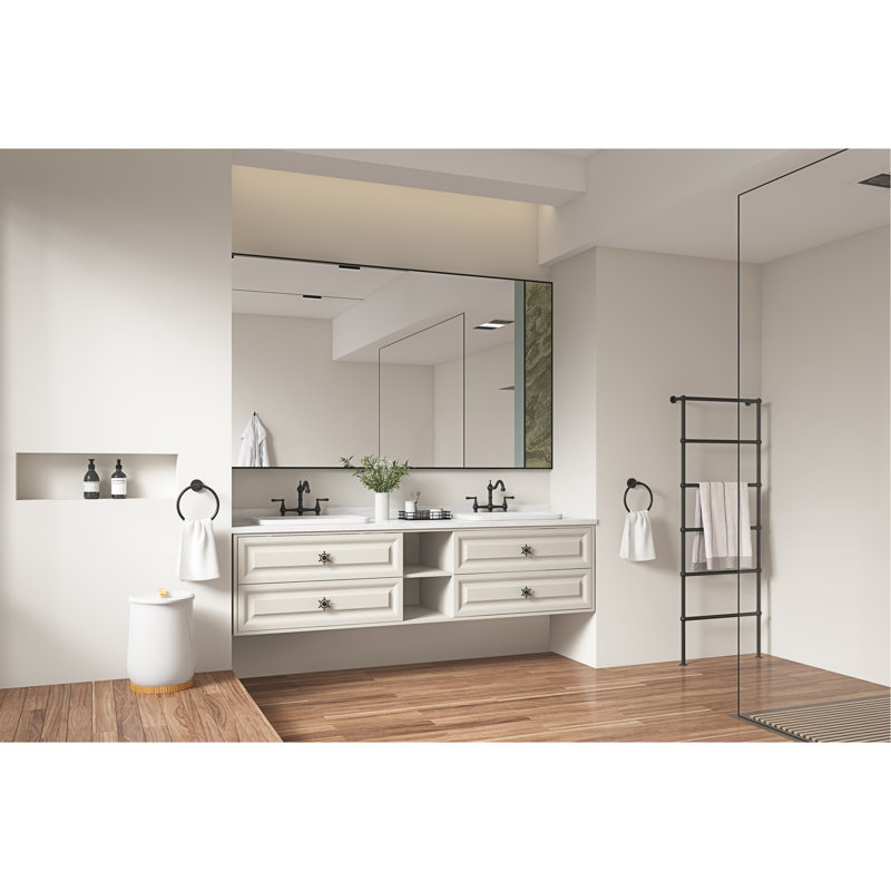 L'armoire de meuble-lavabo mural convient aux lavabos doubles et au cabinet seulement (comptoir et lavabos non inclus)