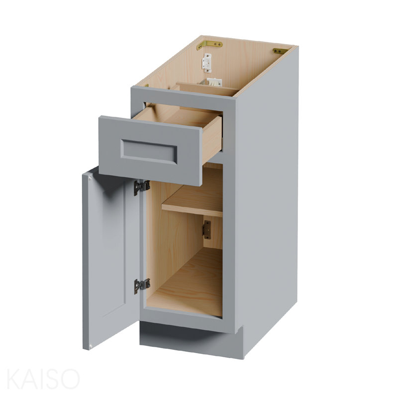 Armoire de base 15 po Shaker avec porte à fermeture en douceur, tiroir, unité en bois massif compacte avec tablette réglable pour la cuisine, la salle de bain, la buanderie et le garage (l 15 po x P 24 po x H 34,5 po)