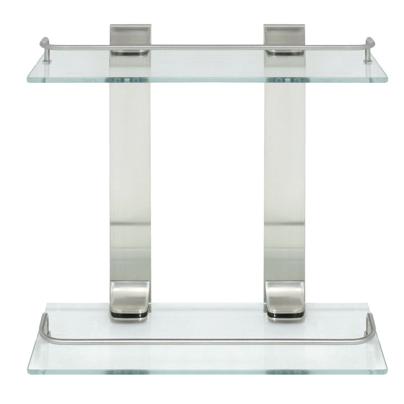 Étagère murale double en verre 13,75 "azaela, Nickel satiné