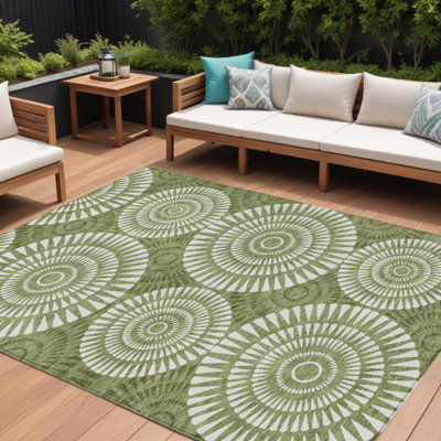 Tapis intérieur / extérieur vert et ivoire lavable 8 pi x 10 pi