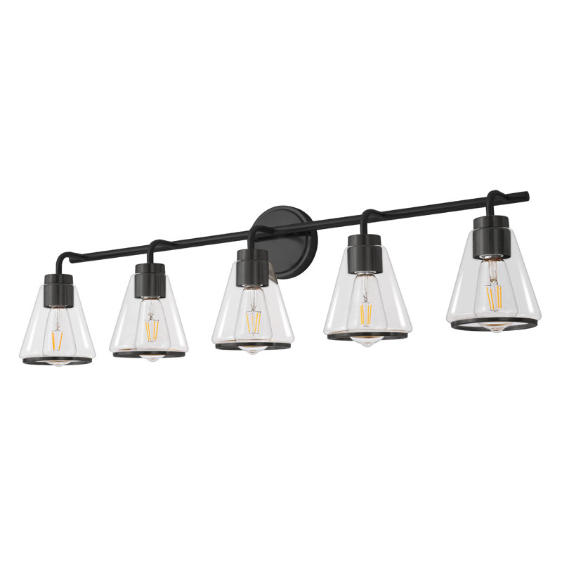 Luminaire de salle de bain moderne à 5 lumières noir - Luminaire de salle de bain à intensité variable avec abat-jour en verre conique