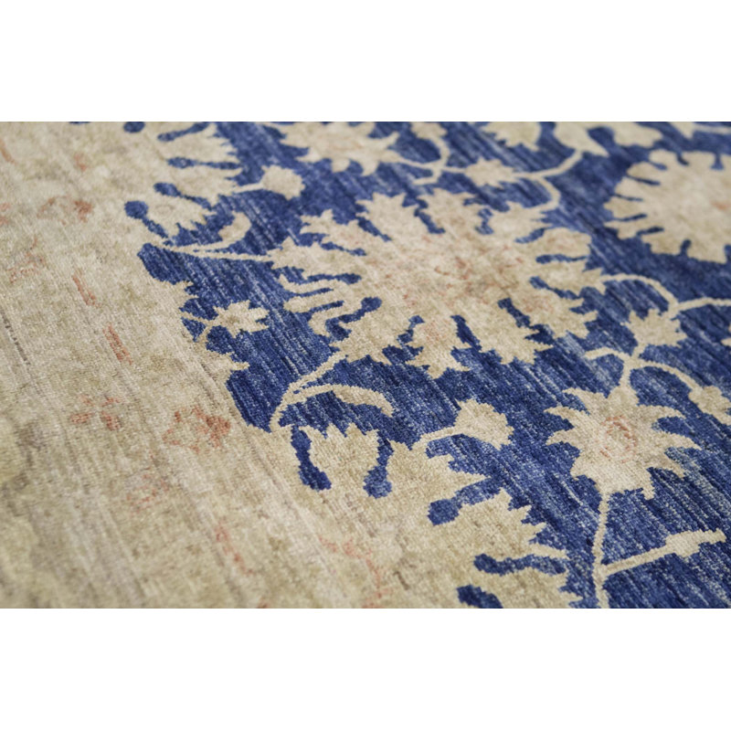 Hand-Knotted High-Quality Blue and Beige Area Rug