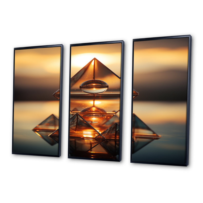 Cydny - Ensemble de salon mural art abstrait paysage, Cadre flottant noir, H 40 po x l 60 po x P 1 po