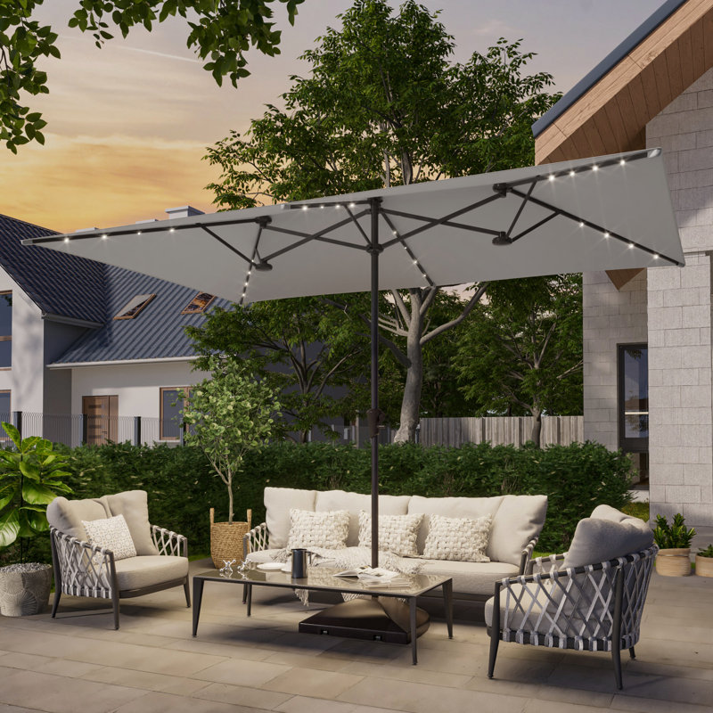 Parasol de terrasse à double face 11x7Ft, Gris