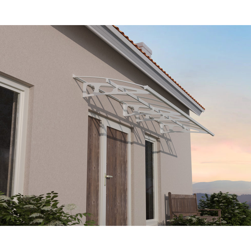 Palram - Canopia Bordeaux 15' x 4' Acrylic Galvanized Steel Convex Stationary Door and Window Awning White/Clear 