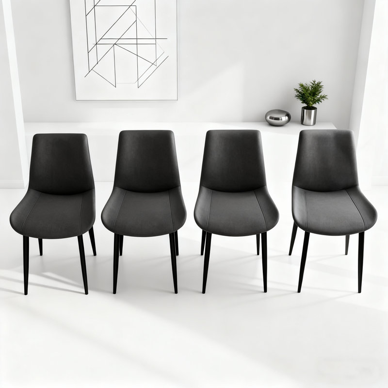 Upholstered Faux Leather Dining Chairs Side Chair With Metal Legs, Gray