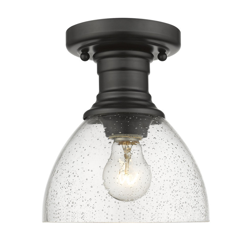 Plafonnier semi-encastré à 1 lumière Bales, Noir mat, Verre martelé