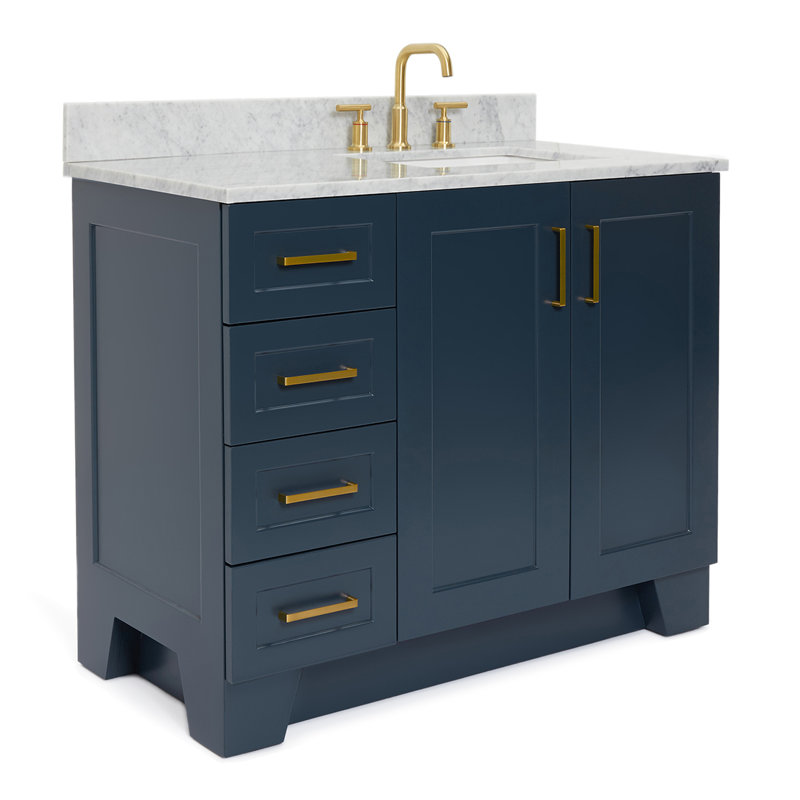 Meuble-lavabo simple en bois massif 43 po avec comptoir en marbre de Carrare 0,75 po Freitas de Freitas, Oui, Rectangulaire