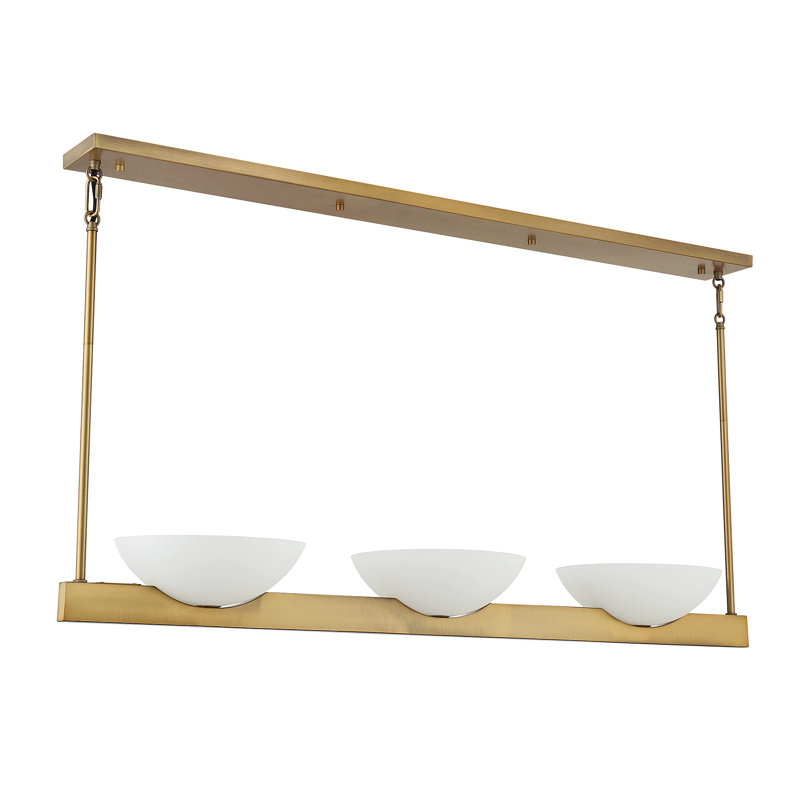 Fallon 3-Light Linear Chandelier In Warm Brass, Brass