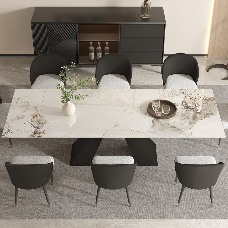 78.74'' To 110.23” Extendable Rectangular Sintered Stone Dining Table Seat 8-10, Chanel White