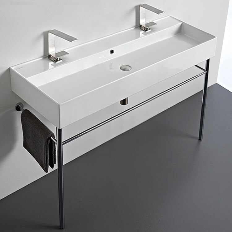 Scarabeo by Nameeks Teorema 18.1 " Ceramic Rectangular Bathroom Sink and Overflow Hole, Double