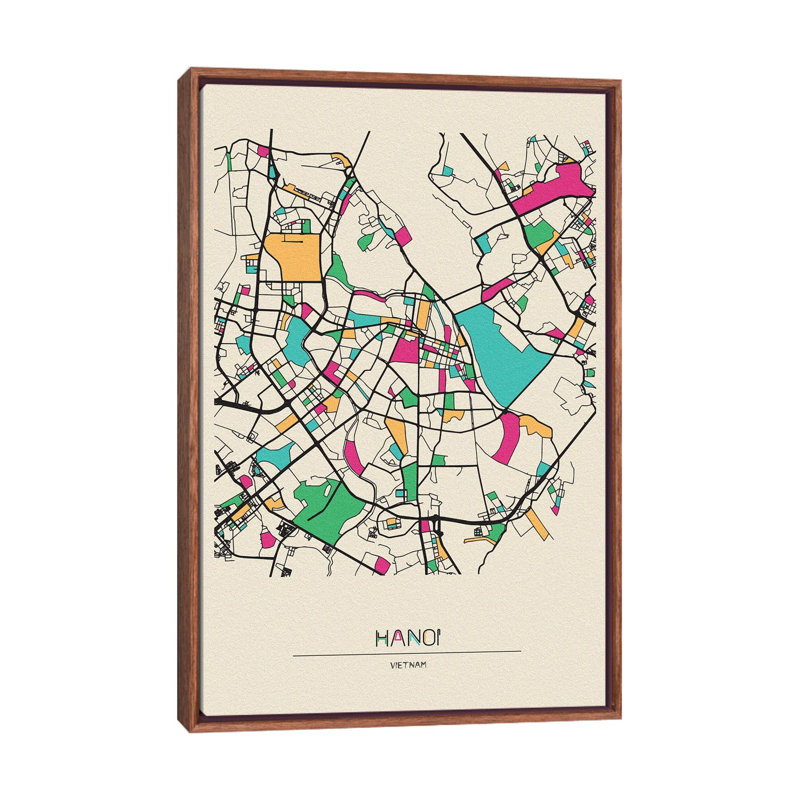 Hanoi, Vietnam Map by Ayse Deniz Akerman - Floater Frame Print on Canvas