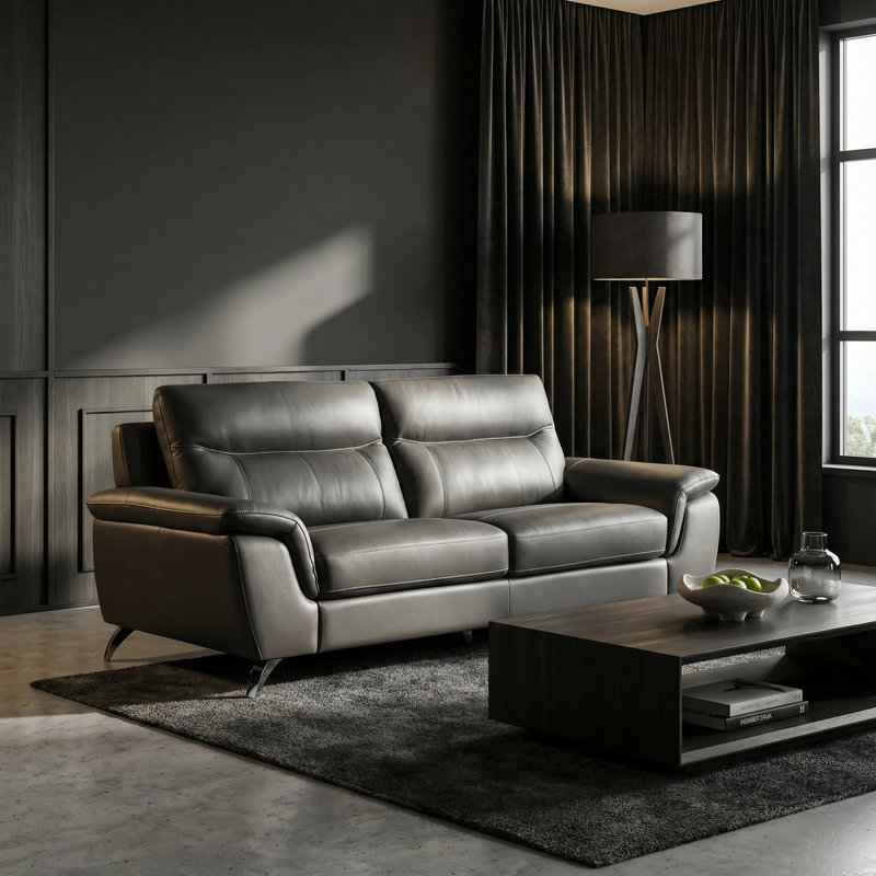 Canapé en cuir véritable gris foncé 79 po Chicago, Cuir véritable gris