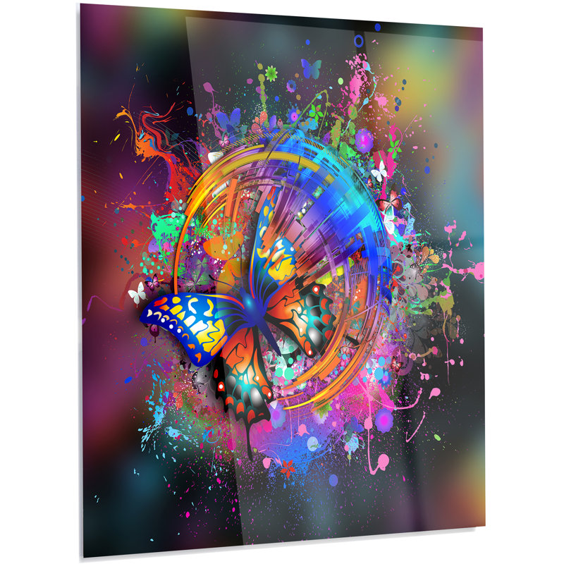 « papillon over abstract background », impression sur métal, H 28 po x l 12 po x P 1 po