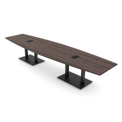 Table de conférence en forme de bateau avec base en métal double | Unité électrique
