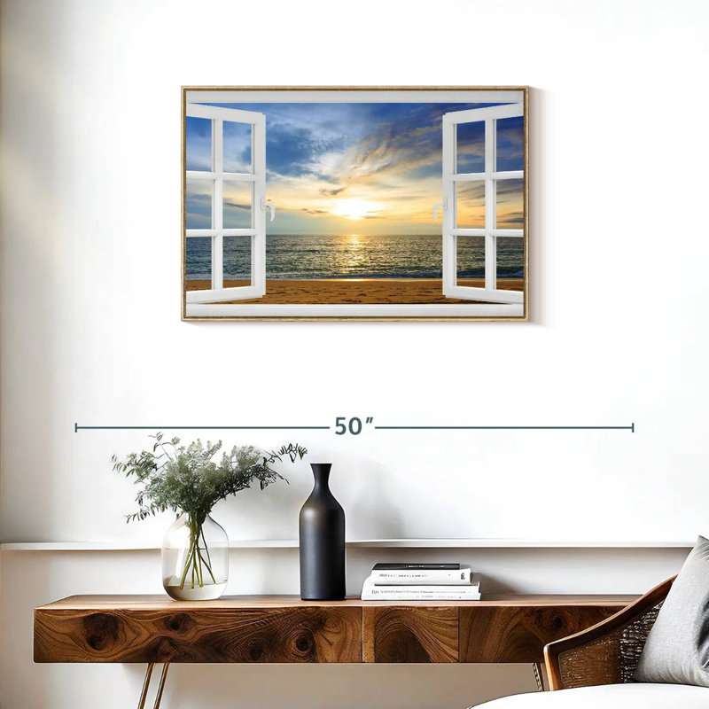 Fenêtre à Bleeker éthéré, Cadre flottant en bois naturel, 31 po x 21 po