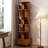 Rotating Bookshelf with Drawer, 360 Display 5 Tier Corner Bookshelf for Small Space, Floor Standing Bookcase Storage Rack, Wood Narrow Organizer for Bedroom, Living Room-1465517758