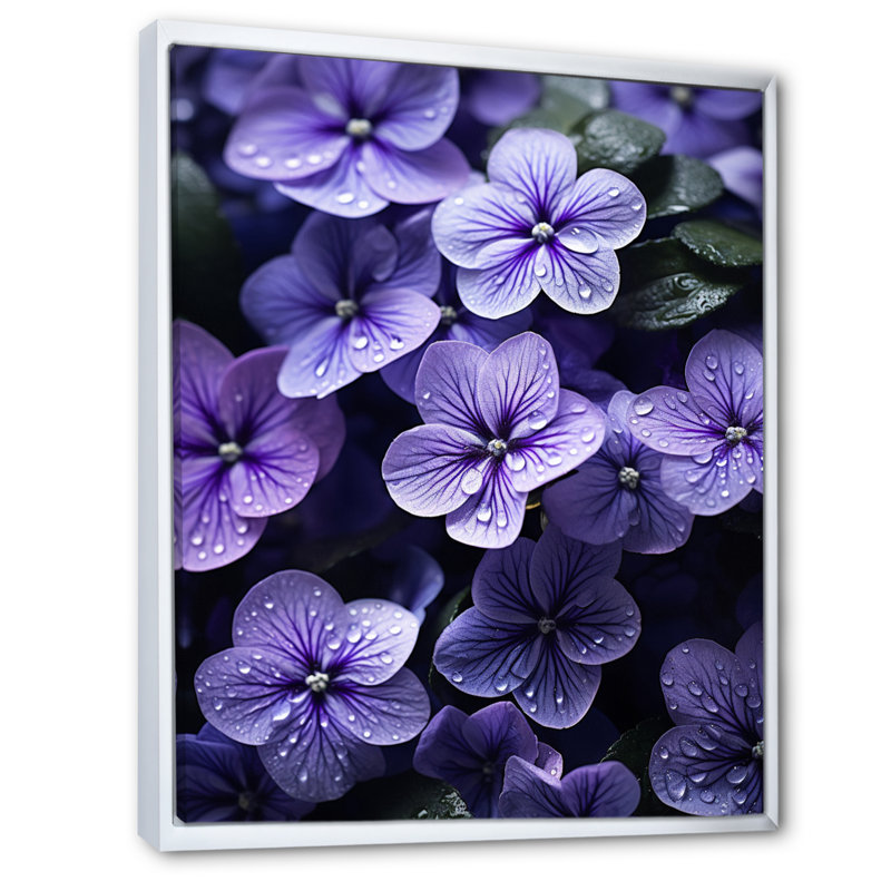 «Violets Whispering Photo II», reproduction sur toile, 32" H x 24" W, Cadre flottant blanc
