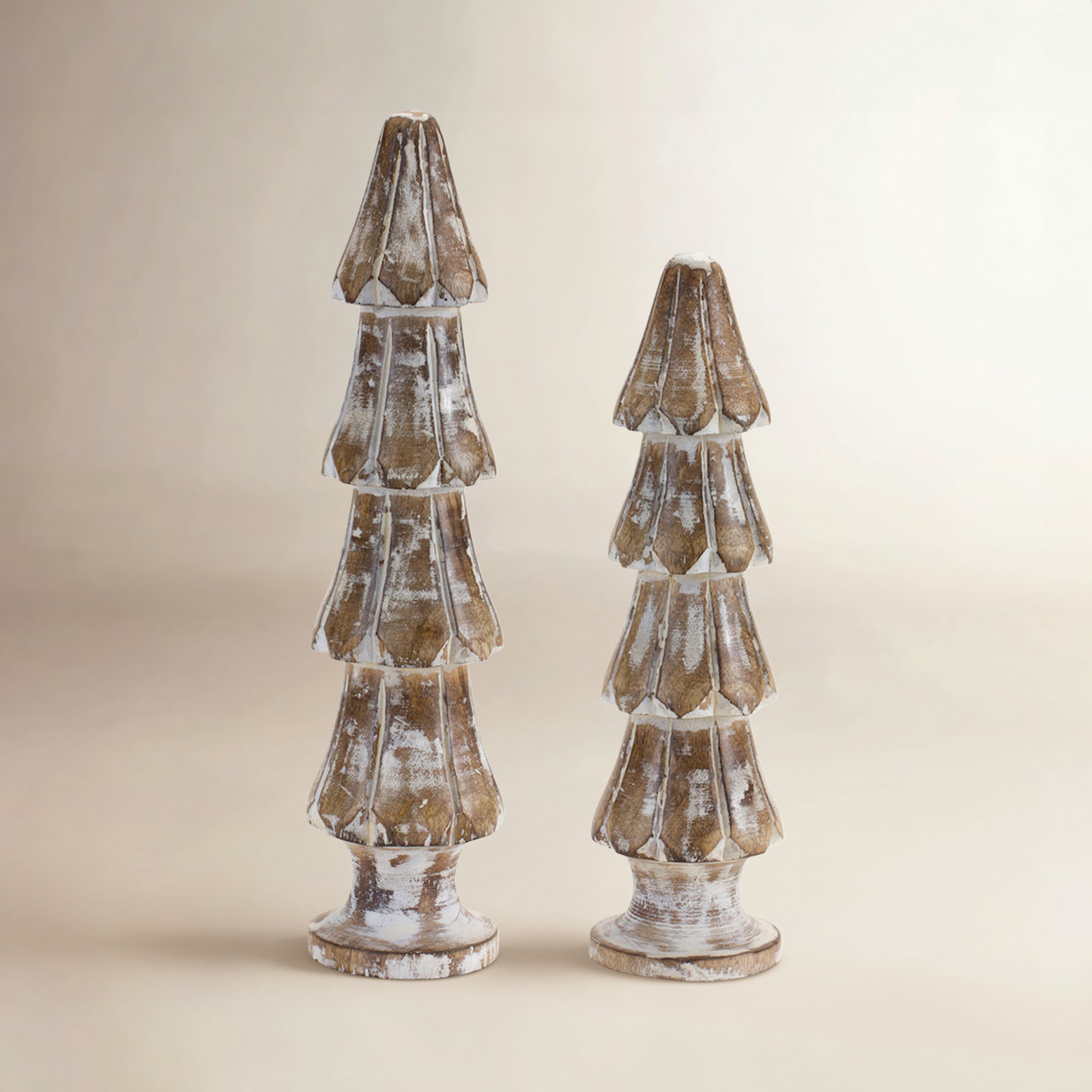 2-Piece Whitewashed Wooden Tabletop Tree Set