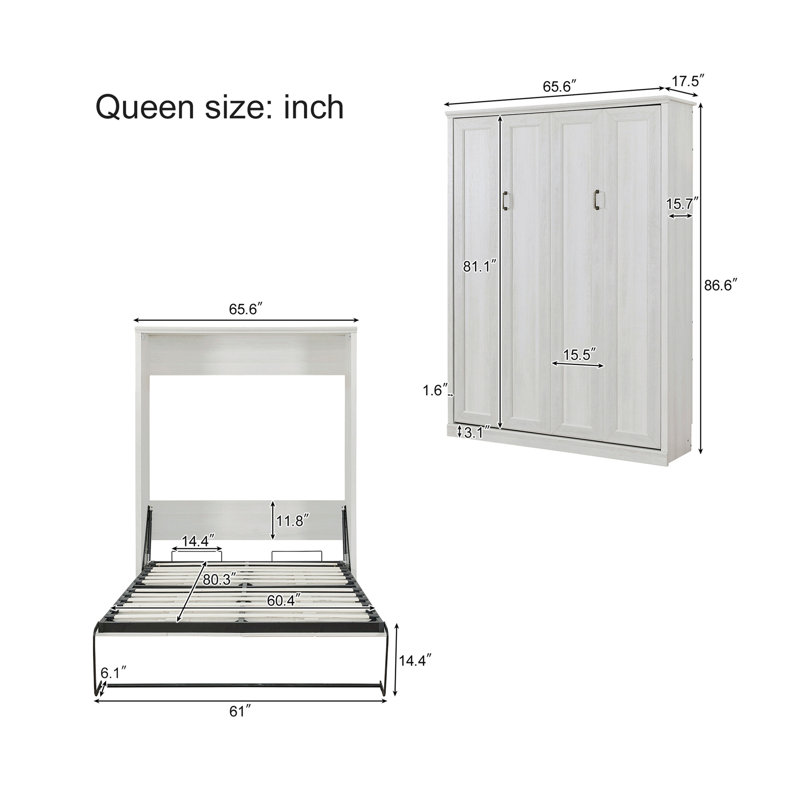 Grand lit escamotable semi-fermé et ouvert grand format, idéal pour la chambre d'amis, pour la chambre à coucher, la chambre d'amis, le bureau personnel, le blanc rustique