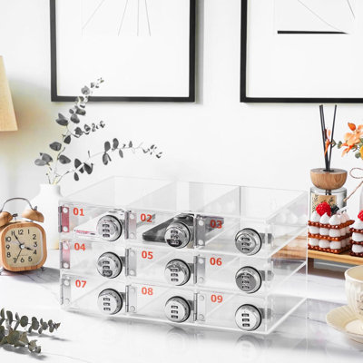 9-Slot Cell Phone Locker With Combination Lock, Clear Acrylic Storage Cabinet For Classroom, Office, And Workplace, Wall Mountable Phone Organizer For Students And Employees