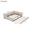 Grand lit plateforme tapissier avec port USB et lit gigogne simple, beige