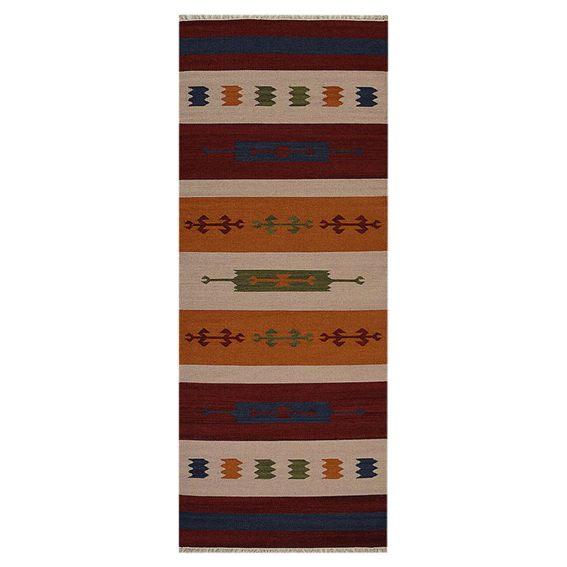 Tapis de couloir en laine tissés à la main Clare tissés à la main et à plat Kilim - Design contemporain, multicolore, tapis faits à la main à poils courts pour le salon, la chambre