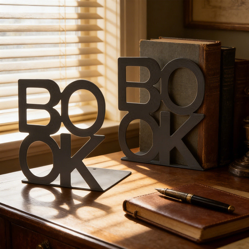 Rack Book Ends - Supports décoratifs en métal pour livres de bureau, Noir