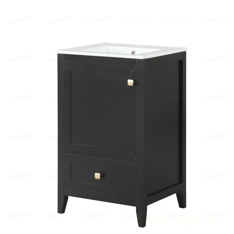 Meuble-lavabo avec lavabo, armoire de salle de bain avec porte à fermeture douce, support de rangement et tiroir, Black