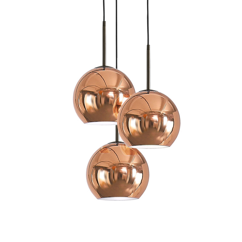 Luminaire suspendu en verre Shynar Globe, Cuivre poli, Bronze foncé