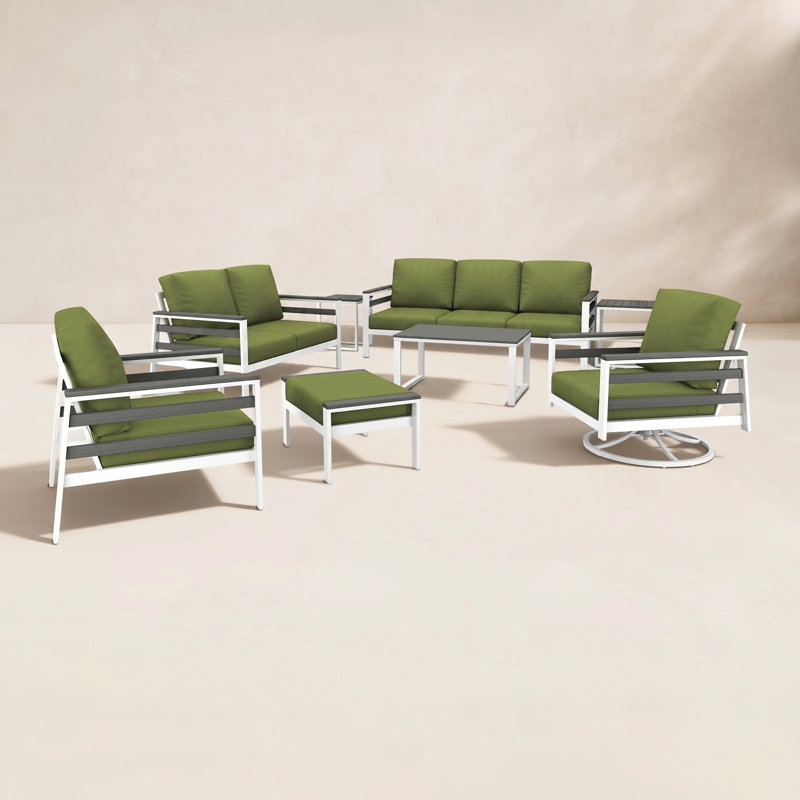 Townsend 7-Person Sunbrella® Patio Seating Group, Spectrum Cilantro, Gray