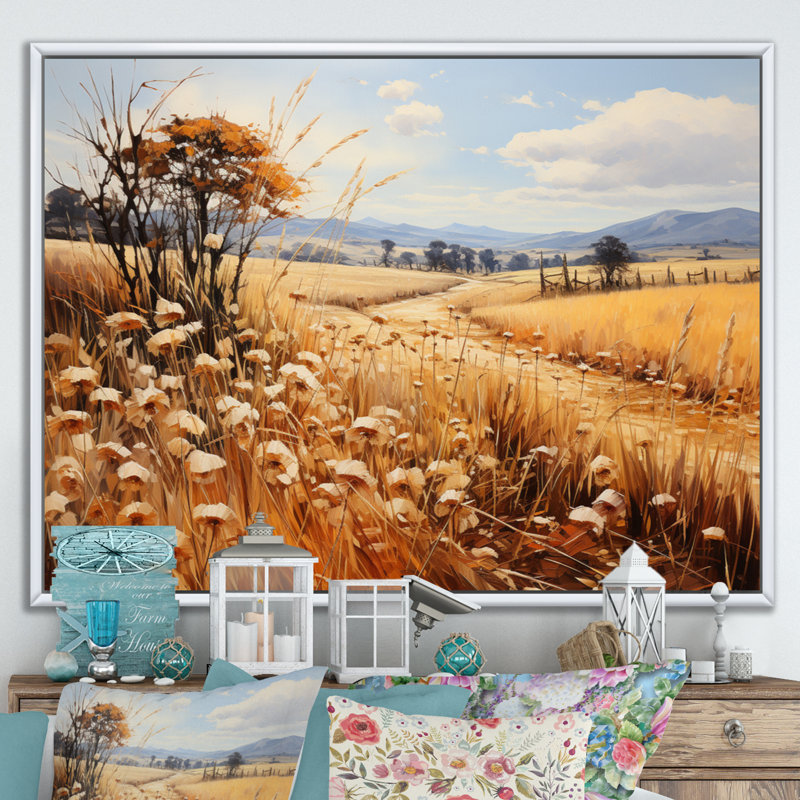 Countryside Rustling Wheat Field II - Landscapes Wall Art Prints, H 12 po x l 20 po x P 1 po, Cadre flottant blanc