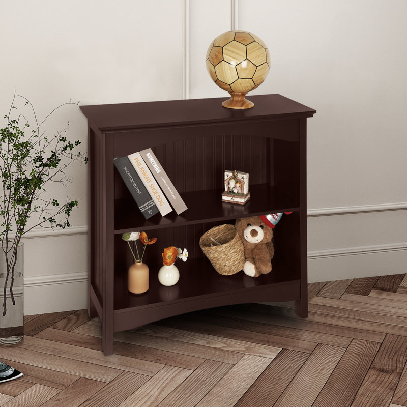 29" H x 29.5" W Wood 2 Tier Bookcase with 2 Arched Support, Storage and Display Bookshelf for Home Office and Living Room, Cherry