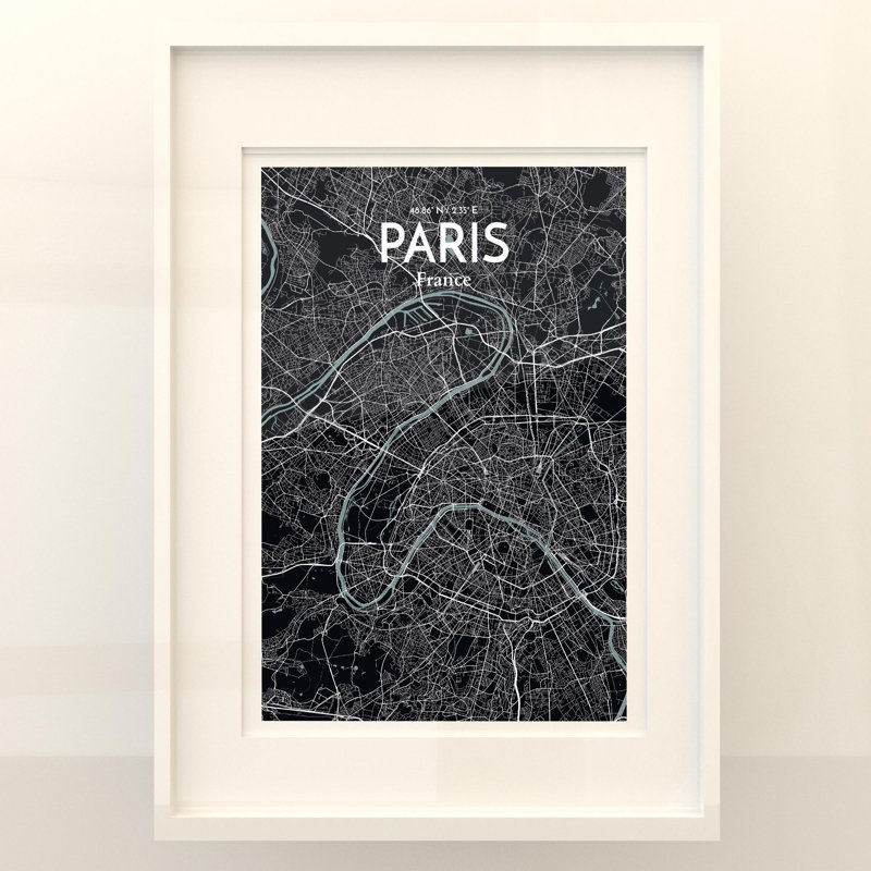 Paris City Map In Midnight - No Frame Print, 27.6cm H x 19.7cm W x 0.05cm D