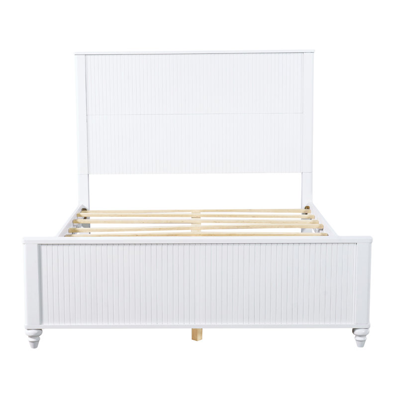 Lit plateforme en bois avec tête de lit et pied de lit Bennett, Grand lit, Blanc