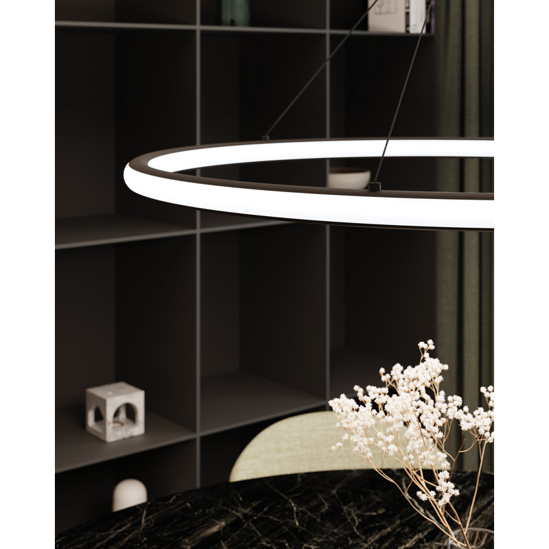 Luna 2 - Light LED Unique/Statement Pendant, 3000K, Satin Black, 1.5" H x 37.5" W x 37.5" D