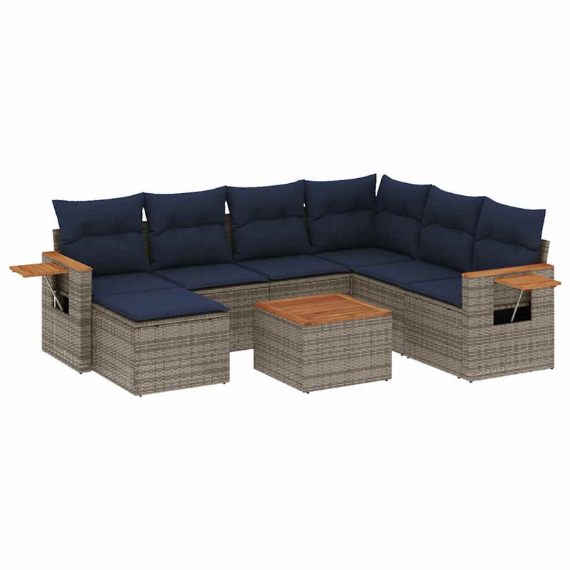  Ensemble de canapé de patio 8 pièces avec coussins en rotin de polyester gris (États-Unis seulement)
