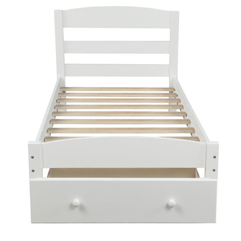 Lit simple avec rangement et lattes en bois massif - blanc, sans sommier tapissier