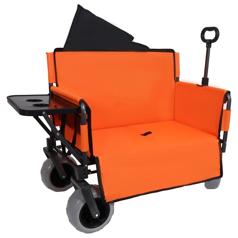 Chariot pliant 3 en 1 avec banquette et plateau de table rabattable à l'arrière - capacité de 500 lb, pneus de plage 9 po x 4 po pour le camping, orange