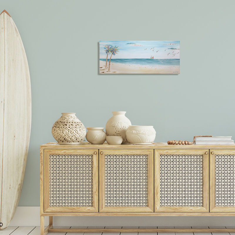 "Seagulls & Palm Beach", art mural par Jennifer Peck, H 13 po x l 30 po