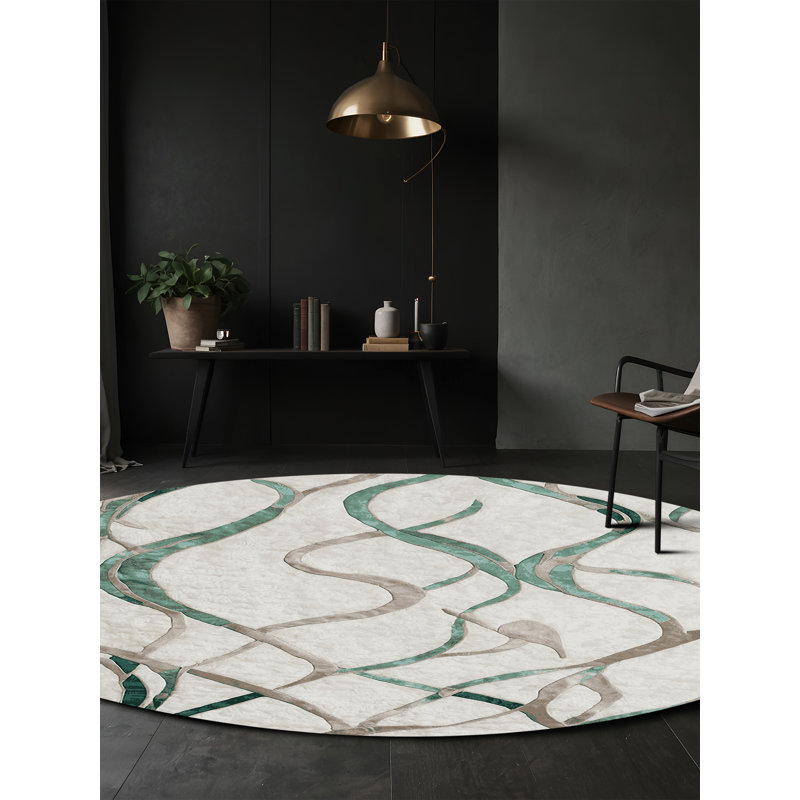 Machine Washable Gray Area Rug, Round 8'