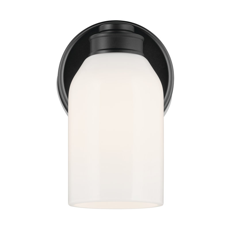 Applique murale 1 lumière 8,25 po avec verre opale blanc, Noir satiné