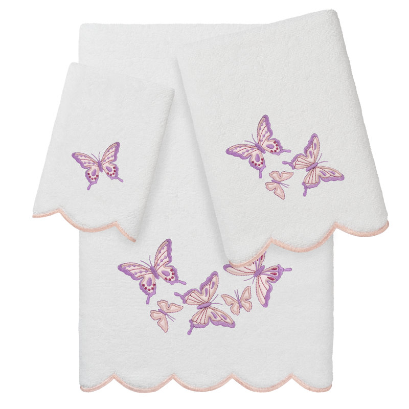 Ensemble de serviettes 3 pièces Linum Home Textiles 100% coton turc BRITNEY, Blanc / Rose, Ensemble 3 serviettes de bain
