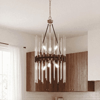 Santiago 8-Light Pendant in Matte Black with Warm Brass Accents
