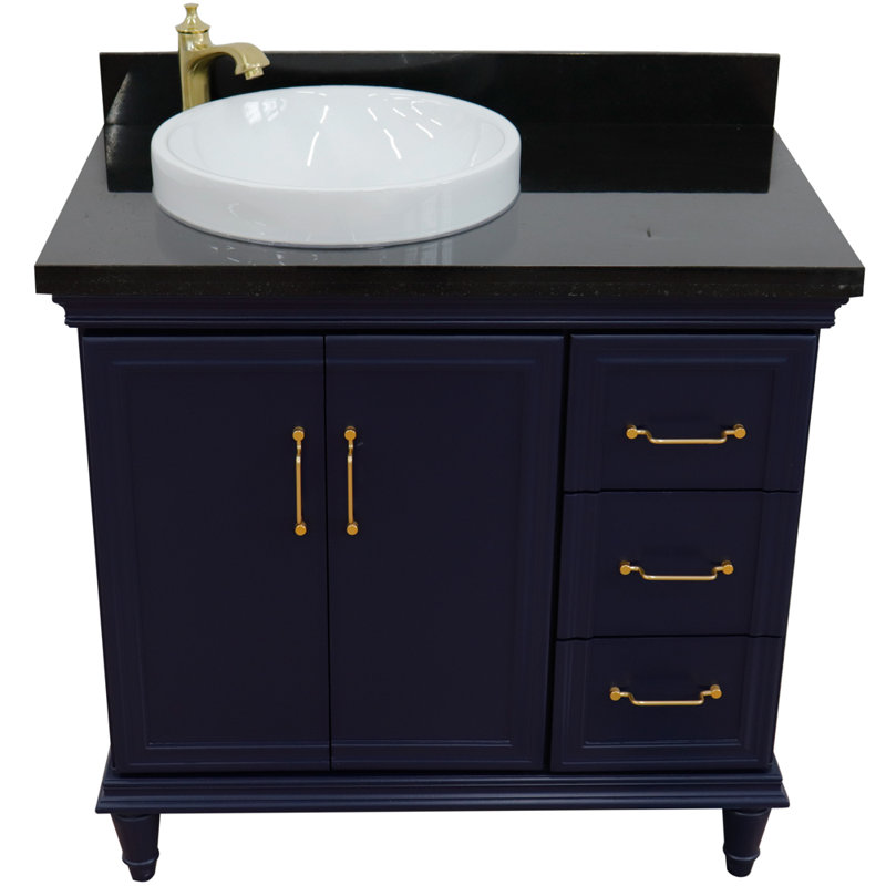 Ensemble de meuble-lavabo simple 37 po Leytonstone, Bleu, Granite noir Galaxy