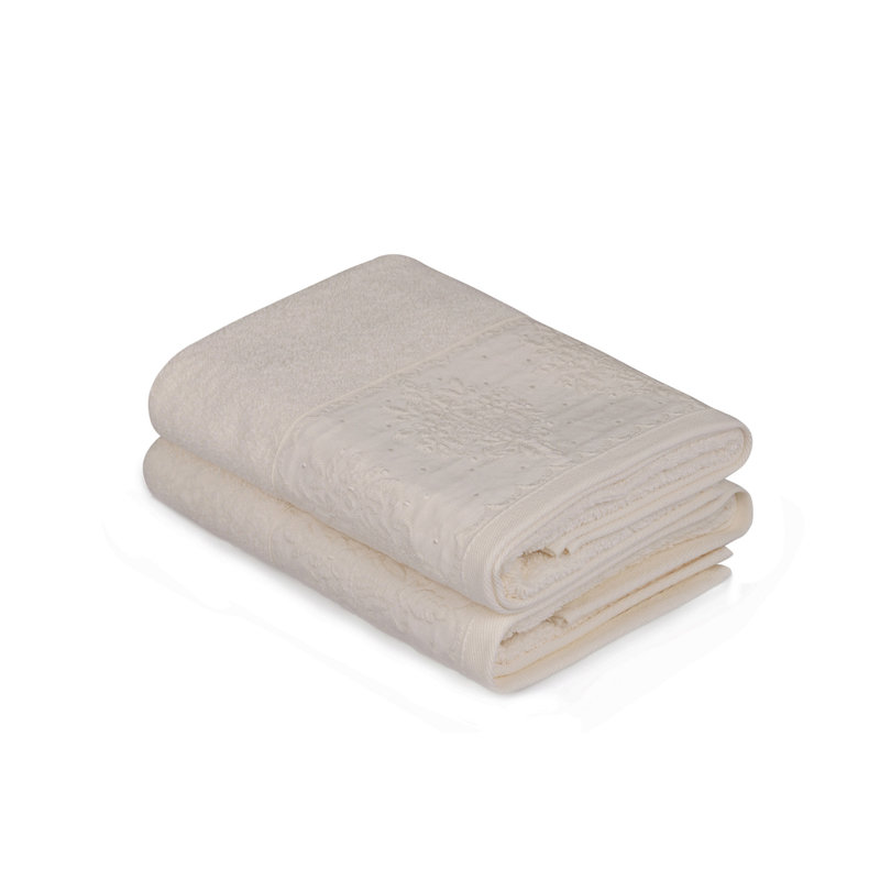 Ensemble de serviettes 2 pièces 100% coton Leyhill, Crème