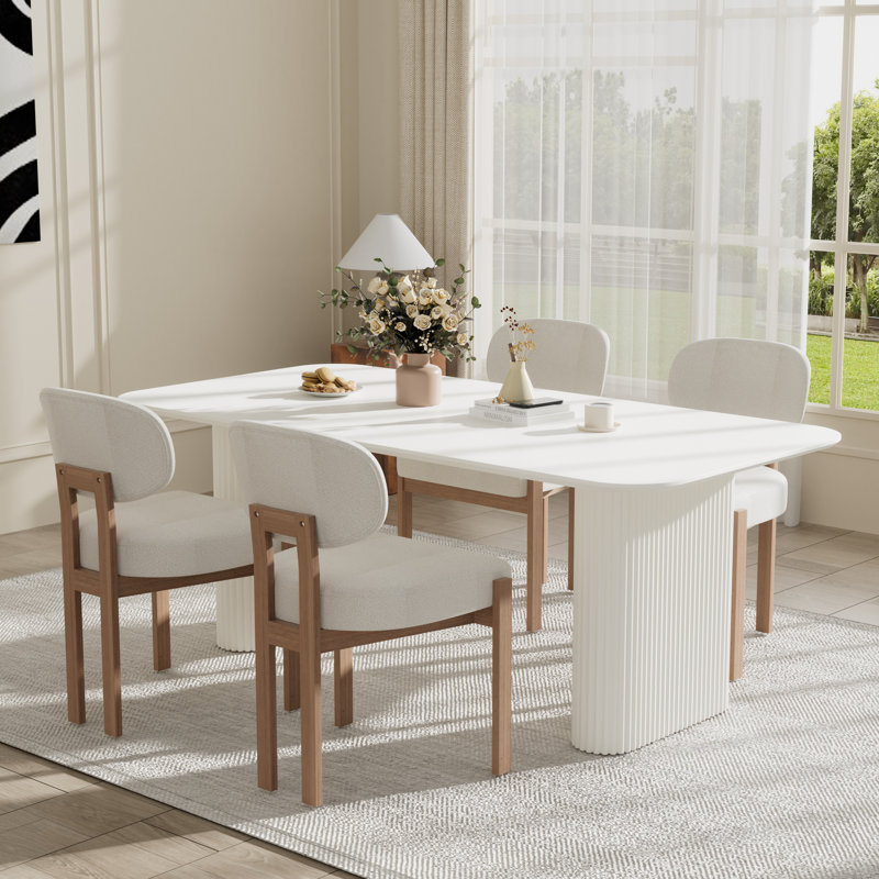 Ensemble de table de salle à manger 70,9 po, 5, Beige, Blanc