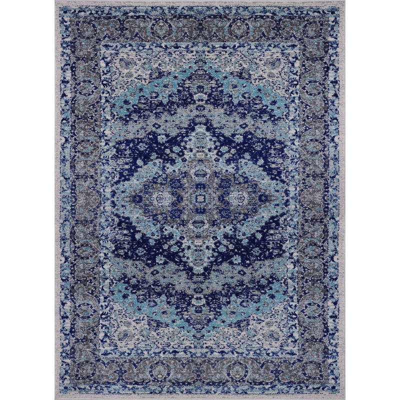 Tapis oriental bleu / gris Henneman, Rectangle 5 pi x 7 pi