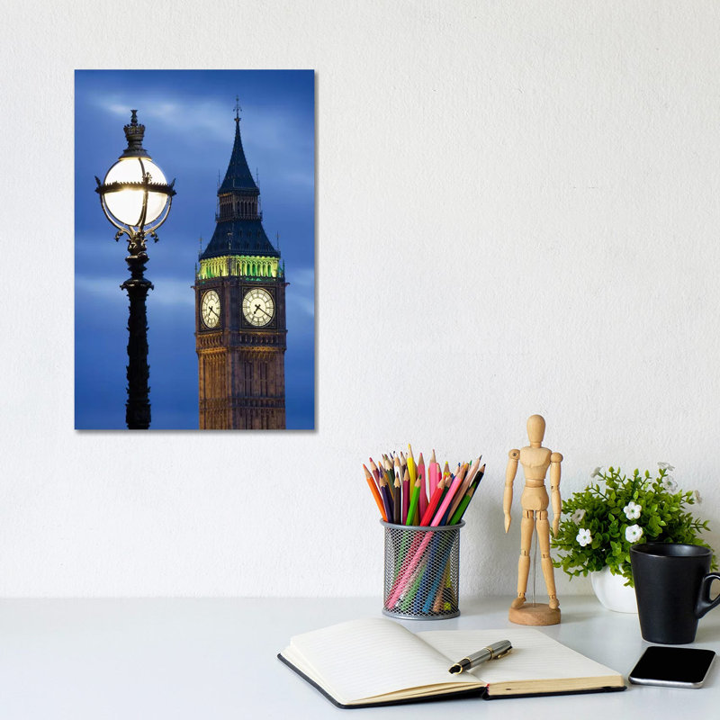 Europe, Great Britain, London, Big Ben. Clock Tower Lamp Post. by Jaynes Gallery - Wrapped Canvas Print