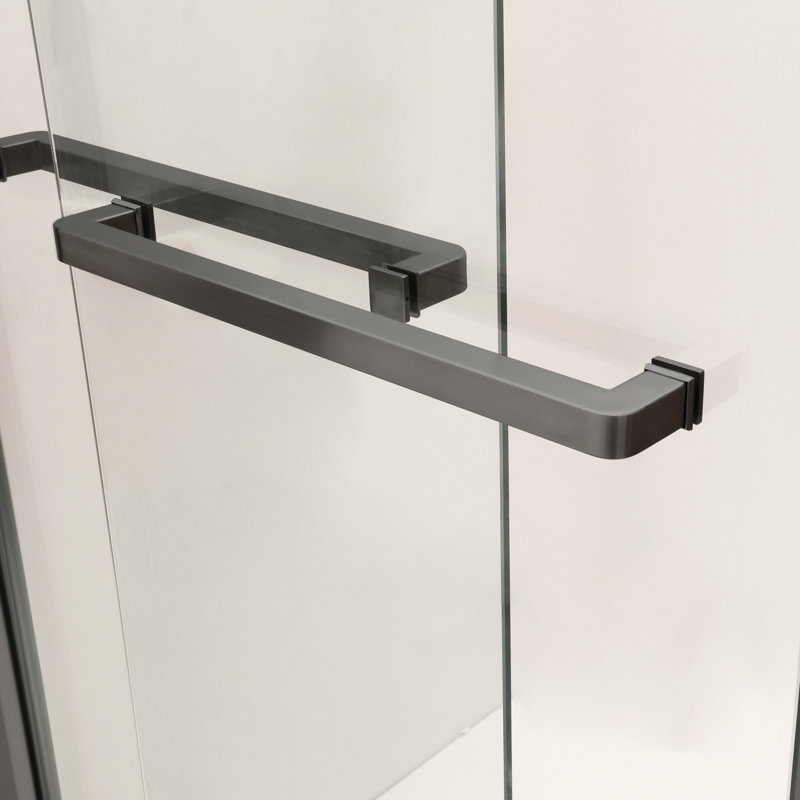 Porte de douche coulissante double noire matte, l 48 po x H 76 po - Élégante enceinte avec verre trempé et option de réglage des profils muraux, porte pour salles de bain élégantes